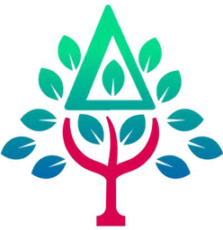 The Delta Psi tree: a triangle and a trident-shaped trunk among leaves.